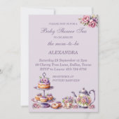 薄紫ピンクフローラお洒落ティーベビーガールシャワー 招待状 (正面)
