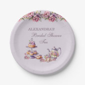 薄紫ピンクフローラティーパーティーブライダルシャワー ペーパープレート (正面)