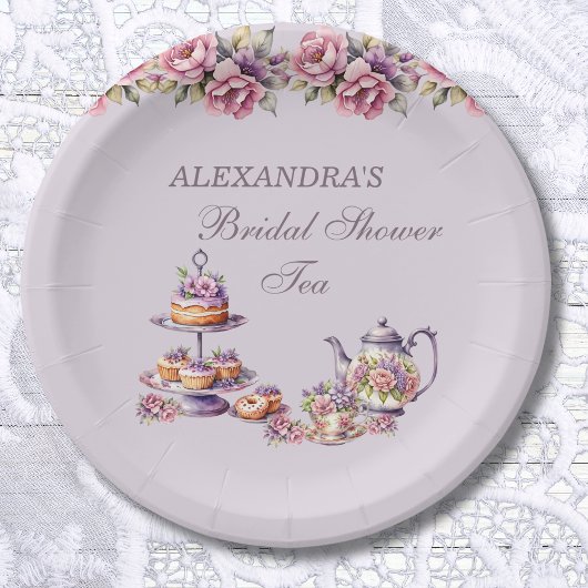 薄紫ピンクフローラティーパーティーブライダルシャワー ペーパープレート