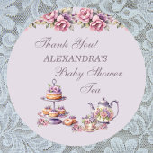 薄紫ピンクフローラティーパーティー赤ちゃんシャワーの好意 ラウンドシール