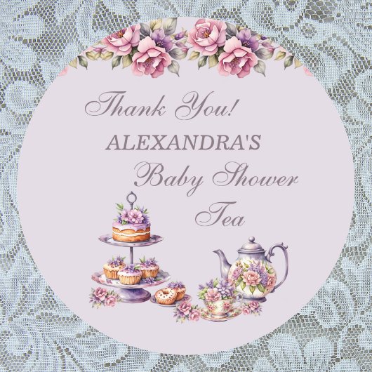 薄紫ピンクフローラティーパーティー赤ちゃんシャワーの好意 ラウンドシール