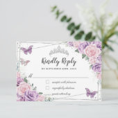 薄紫ピンクフローラバラキンセアニラ蝶 出欠カード (スタンド正面)