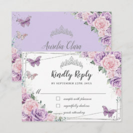 薄紫ピンクフローラバラキンセアニラ蝶 出欠カード