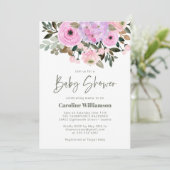 薄紫ピンクフローラブーケかわいいベビーシャワー 招待状 (スタンド正面)