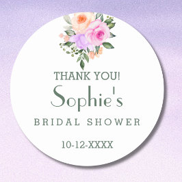 薄紫ピンクブライトバラブライダルシャワーありがとう ラウンドシール