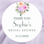 薄紫ピンクブライトバラブライダルシャワーありがとう ラウンドシール