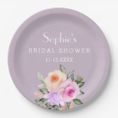 薄紫ピンクブライトフローラバラブライダルシャワー ペーパープレート (正面)