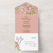 薄紫ピンクローズウォーターカラーハンド絵を描 オールインワン招待状 (内側)