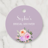 薄紫ピンクローズブライトフローラブライダルシャワー フェイバータグ (正面)