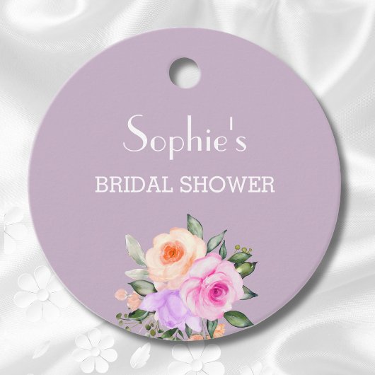 薄紫ピンクローズブライトフローラブライダルシャワー フェイバータグ
