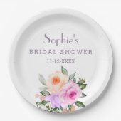 薄紫ピンクローズブライトフローラブライダルシャワー ペーパープレート (正面)