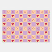 薄紫ピーチXO市松模様にハート ラッピングペーパーシート (正面)