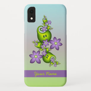 薄紫ファンタジーフラワーグリーンシェイプフラクタル名 iPhone XRケース