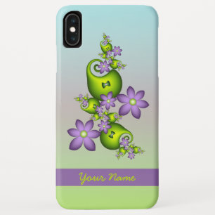 薄紫ファンタジーフラワーグリーンシェイプフラクタル名 iPhone XS MAXケース