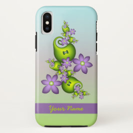 薄紫ファンタジーフラワーグリーンシェイプフラクタル名 iPhone XSケース