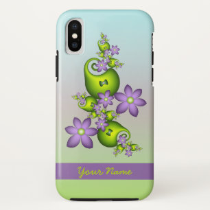 薄紫ファンタジーフラワーグリーンシェイプフラクタル名 iPhone XSケース