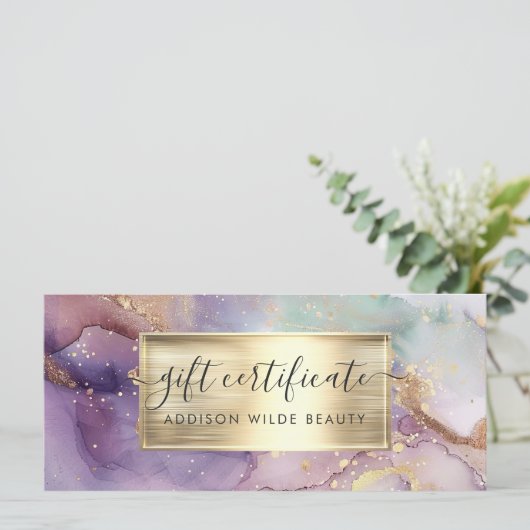 薄紫フェイクグリッター金箔贈与証 (スタンド正面)