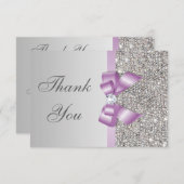 薄紫フェイクボウシルバーダイヤモンドサンキュー サンキューカード (正面/裏面)