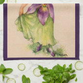 薄紫フラワーガールプリント キッチンタオル (折り畳み)