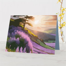 薄紫フラワーズ開花オンヒルアットサンセットグロー カード