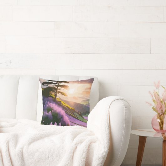 薄紫フラワーズ開花オンヒルアットサンセットグロー クッション (ソファ)