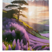 薄紫フラワーズ開花オンヒルアットサンセットグロー シャワーカーテン (正面)