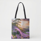 薄紫フラワーズ開花オンヒルアットサンセットグロー トートバッグ (正面)
