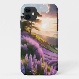薄紫フラワーズ開花オンヒルアットサンセットグロー iPhone 11 ケース