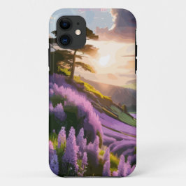 薄紫フラワーズ開花オンヒルアットサンセットグロー iPhone 11 ケース