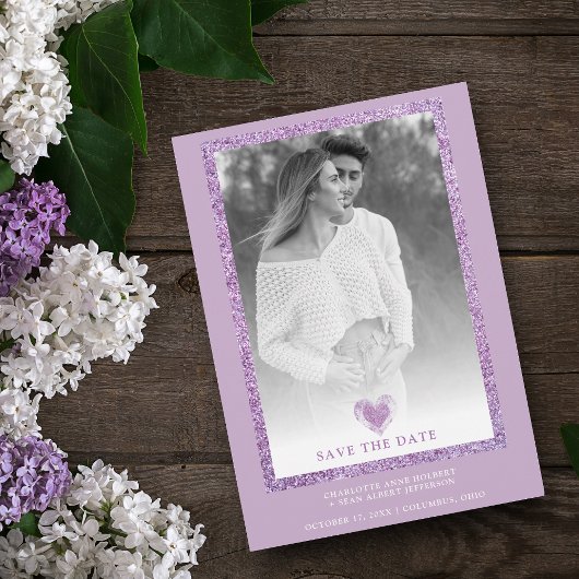 薄紫フレームスパークルミニマリスト写真婚約したハート