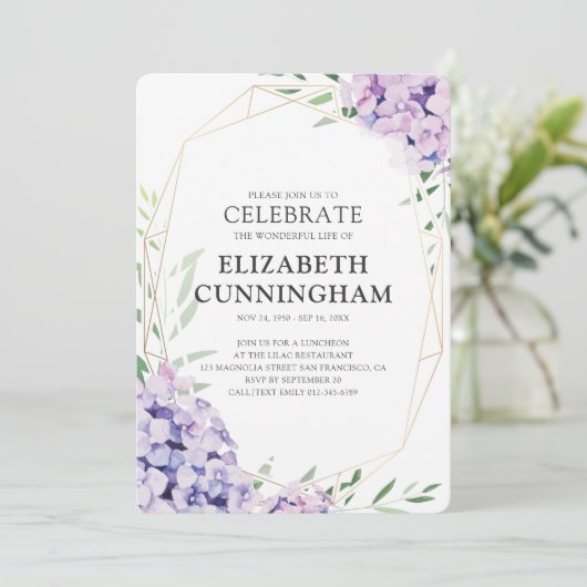 薄紫フローラの幾何学的お祝い 招待状 (スタンド正面)