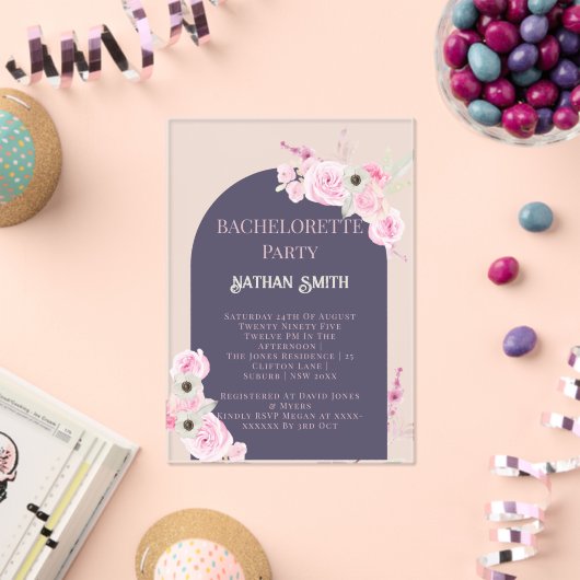薄紫フローラアーチサマーバチェロレッテ アクリル招待状 (インサイチュ (お祝い))