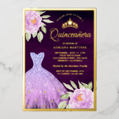 薄紫フローラガウンパープルキンセアニェラ金ゴールド 箔招待状 (正面)