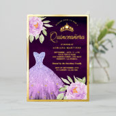 薄紫フローラガウンパープルキンセアニェラ金ゴールド 箔招待状 (立ち正面)