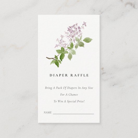薄紫フローラガーデンおむつラッフルベビーシャワー エンクロージャーカード (正面)