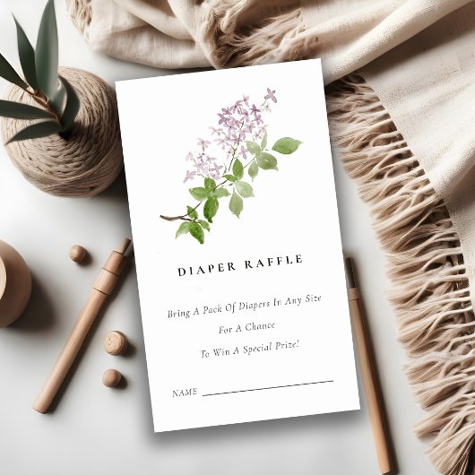 薄紫フローラガーデンおむつラッフルベビーシャワー エンクロージャーカード