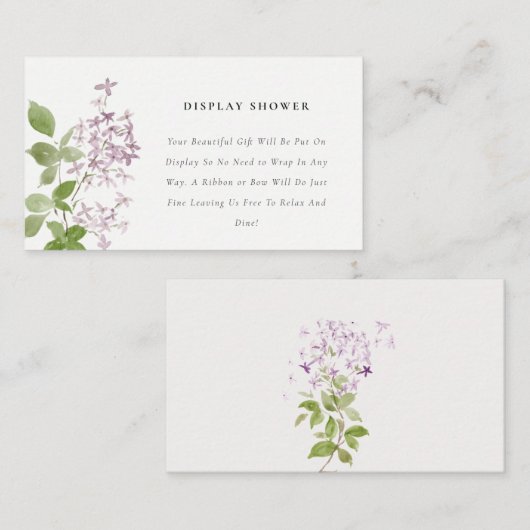薄紫フローラガーデンディスプレイシャワー赤ちゃんシャワー エンクロージャーカード (正面/裏面)