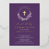 薄紫フローラガールズファーストコミューオンフォイル招待状 箔招待状 (正面)