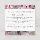 薄紫フローラコラージュ葬儀記念カード スクエア名刺 (裏面)