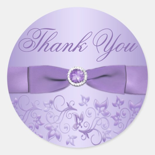 薄紫フローラサンキューステッカー ラウンドシール (正面)