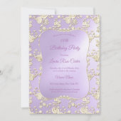 薄紫フローラダマスクバラセピア金ゴールド誕生日パーティー 招待状 (正面)