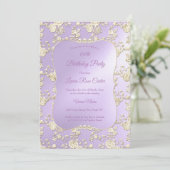 薄紫フローラダマスクバラセピア金ゴールド誕生日パーティー 招待状 (スタンド正面)