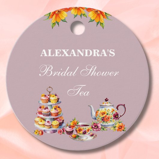 薄紫フローラティーブライダルシャワーありがとう フェイバータグ