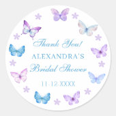 薄紫フローラバタフライブライダルシャワーサンキュー ラウンドシール (正面)