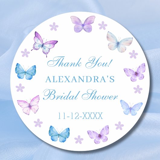 薄紫フローラバタフライブライダルシャワーサンキュー ラウンドシール