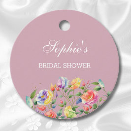 薄紫フローラピーチピンクローゼスブライダルシャワー フェイバータグ