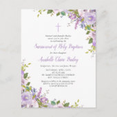 薄紫フローラベビーガールバプテスマ招待状はがき 案内ポストカード (正面)