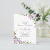 薄紫フローラベビーガールバプテスマ招待状はがき 案内ポストカード (スタンド正面)