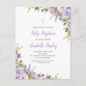 薄紫フローラベビーガールバプテスマ招待状はがき 案内ポストカード (正面)
