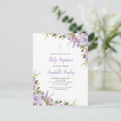 薄紫フローラベビーガールバプテスマ招待状はがき 案内ポストカード (スタンド正面)